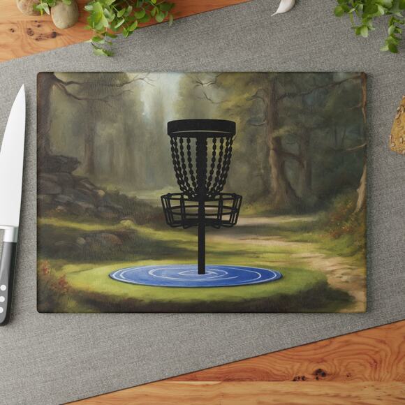 Disc Golf Tranquility Glass Cutting Board Discgolfer Kitchen Cooking Gift - Picture 8 of 8